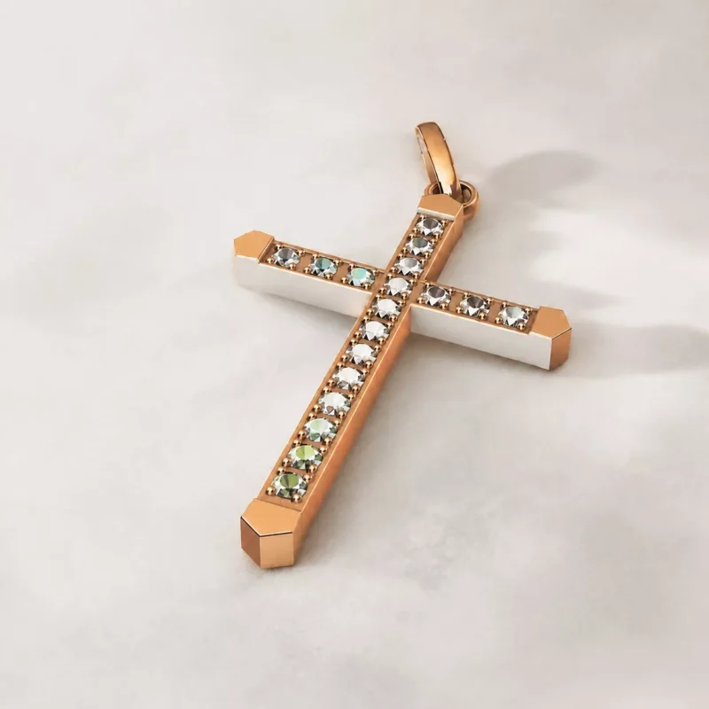 Cruce cu pietre zirconia, Aur 585